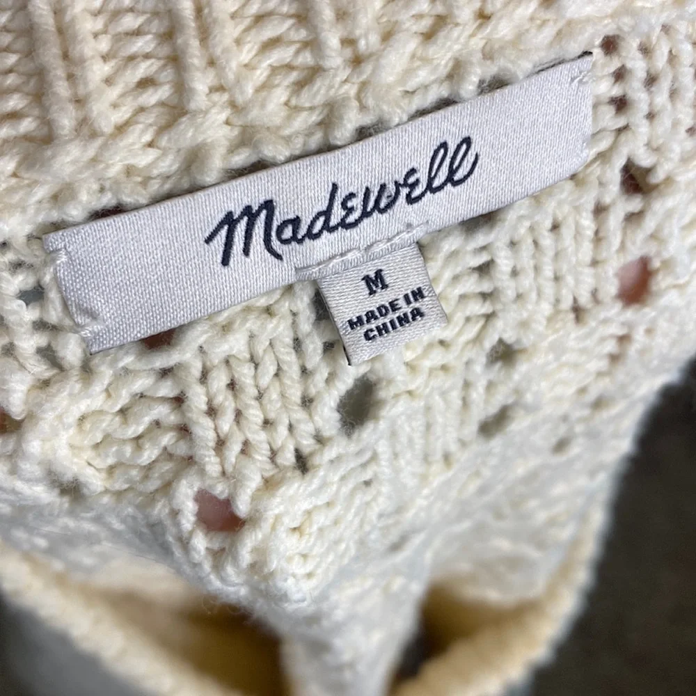 Madewell Basketweave-Stitch Cream Sweater M - Picture 4 of 10